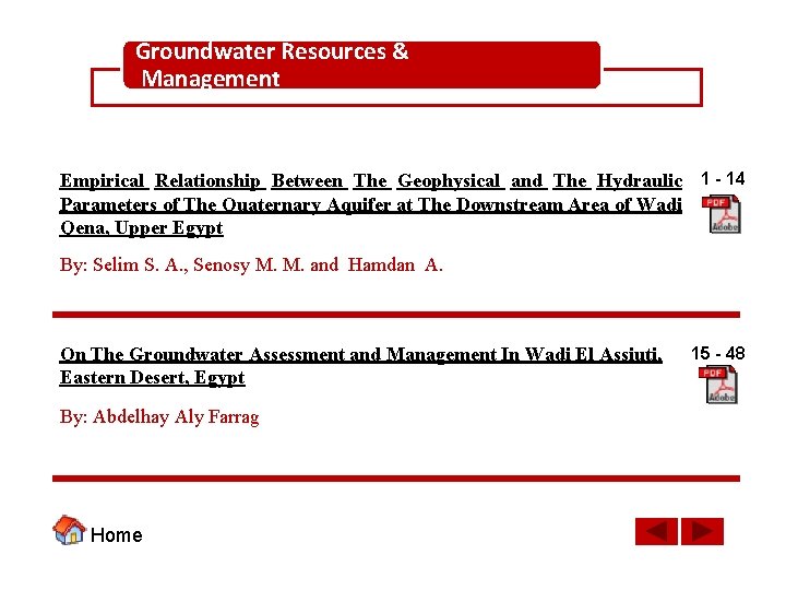 Groundwater Resources & Management Empirical Relationship Between The Geophysical and The Hydraulic 1 -