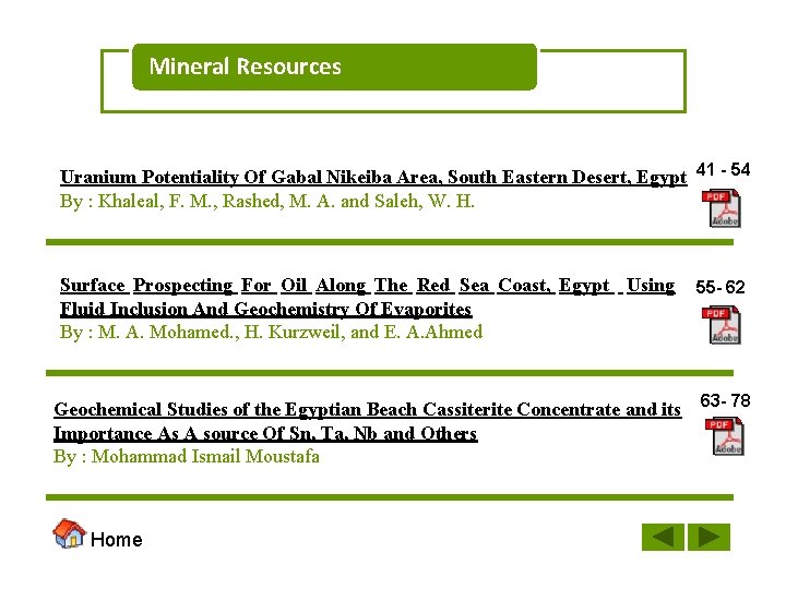 Mineral Resources Uranium Potentiality Of Gabal Nikeiba Area, South Eastern Desert, Egypt 41 -