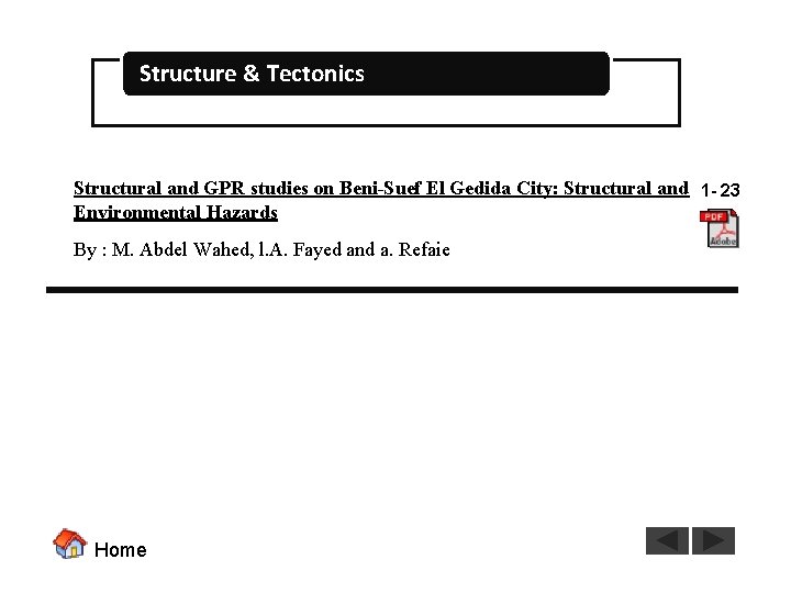 Structure & Tectonics Structural and GPR studies on Beni-Suef El Gedida City: Structural and