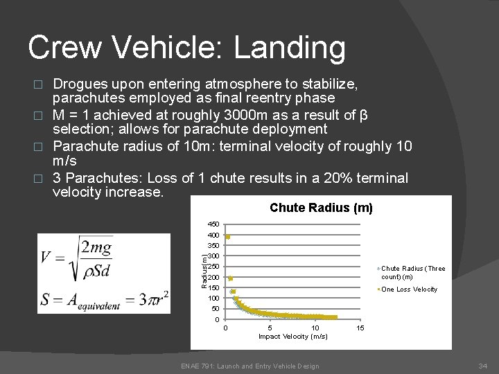 Crew Vehicle: Landing Drogues upon entering atmosphere to stabilize, parachutes employed as final reentry