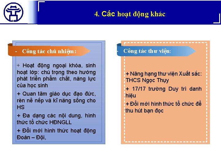 4. Các hoạt động khác - Công tác chủ nhiệm: + Hoạt động ngoại