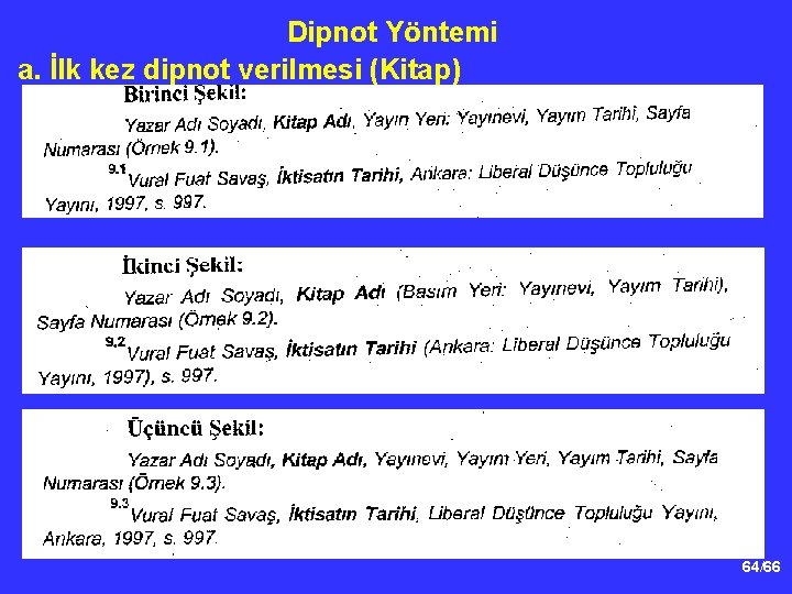 Dipnot Yöntemi a. İlk kez dipnot verilmesi (Kitap) 64/66 