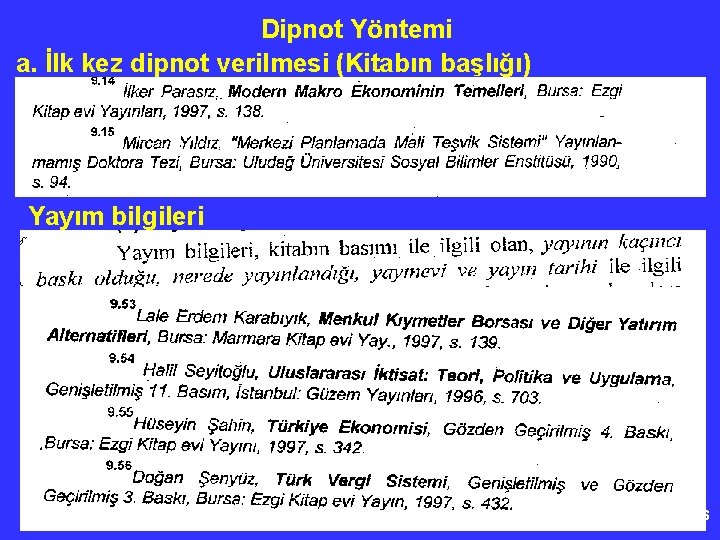 Dipnot Yöntemi a. İlk kez dipnot verilmesi (Kitabın başlığı) Yayım bilgileri 69/66 