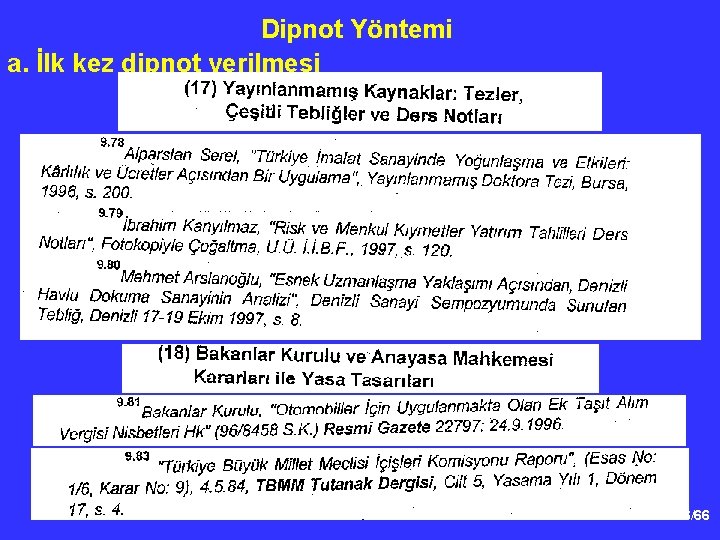 Dipnot Yöntemi a. İlk kez dipnot verilmesi 76/66 