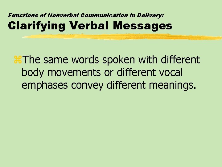 Functions of Nonverbal Communication in Delivery: Clarifying Verbal Messages z. The same words spoken