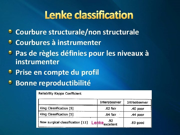 Lenke classification Courbure structurale/non structurale Courbures à instrumenter Pas de règles définies pour les