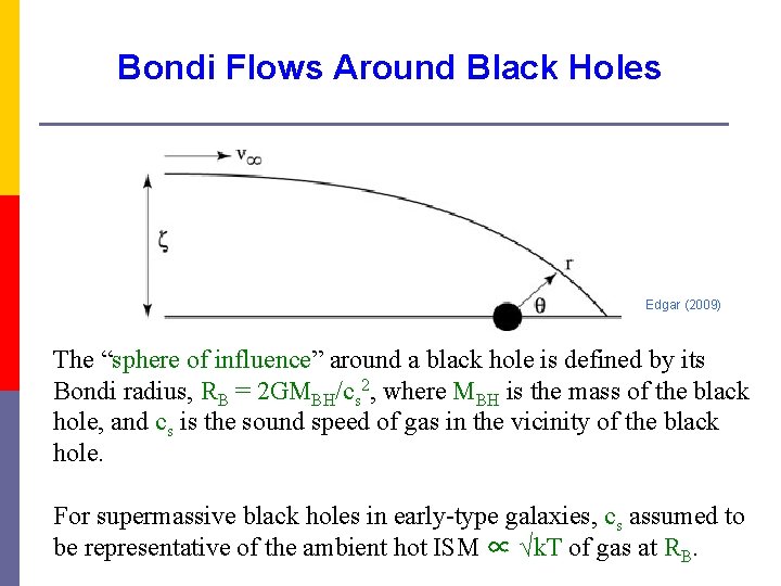 Bondi Flows Around Black Holes Edgar (2009) The “sphere of influence” around a black