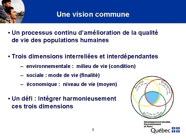 Une vision commune • Un processus continu d’amélioration de la qualité de vie des