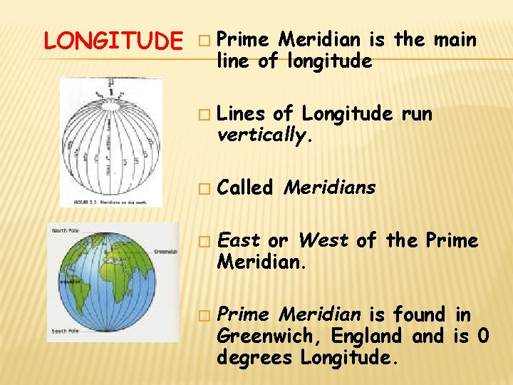 LONGITUDE � � � Prime Meridian is the main line of longitude Lines of