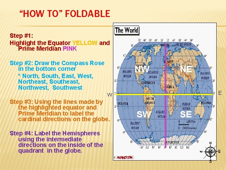 “HOW TO” FOLDABLE N Step #1: Highlight the Equator YELLOW and Prime Meridian PINK