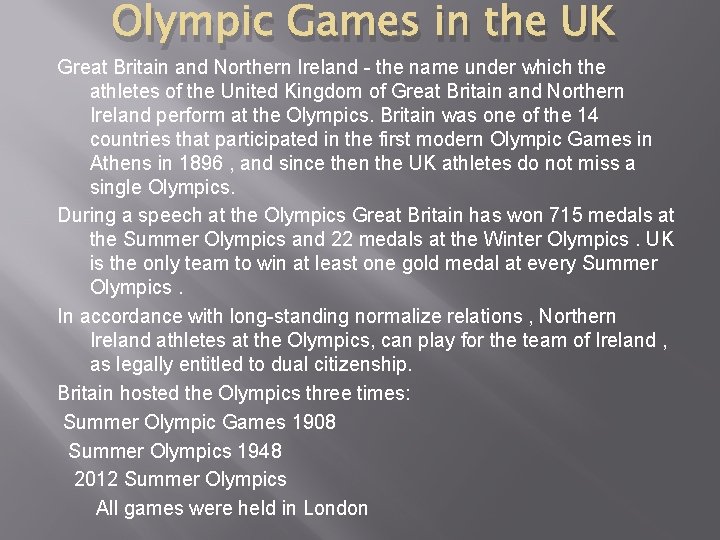 Olympic Games in the UK Great Britain and Northern Ireland - the name under