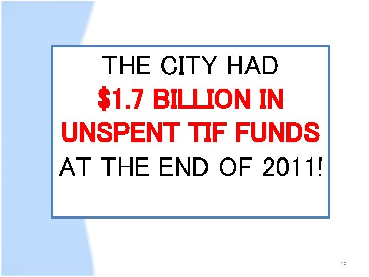 THE CITY HAD $1. 7 BILLION IN UNSPENT TIF FUNDS AT THE END OF