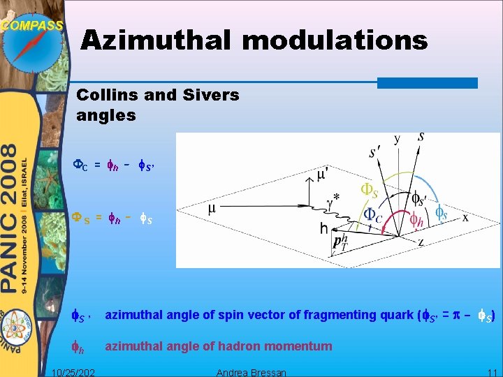 Azimuthal modulations Collins and Sivers angles C = h - S’ S = h
