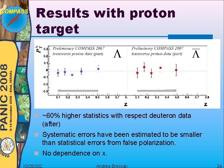 Results with proton target ~60% higher statistics with respect deuteron data (after) Systematic errors