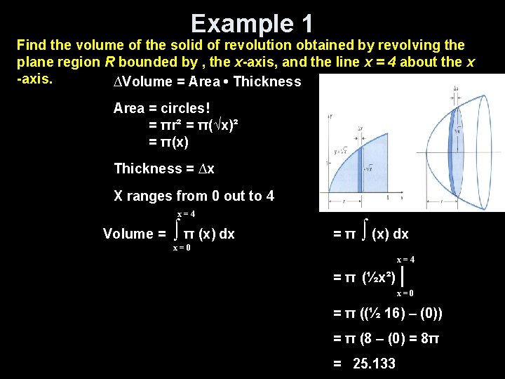 Example 1 Find the volume of the solid of revolution obtained by revolving the