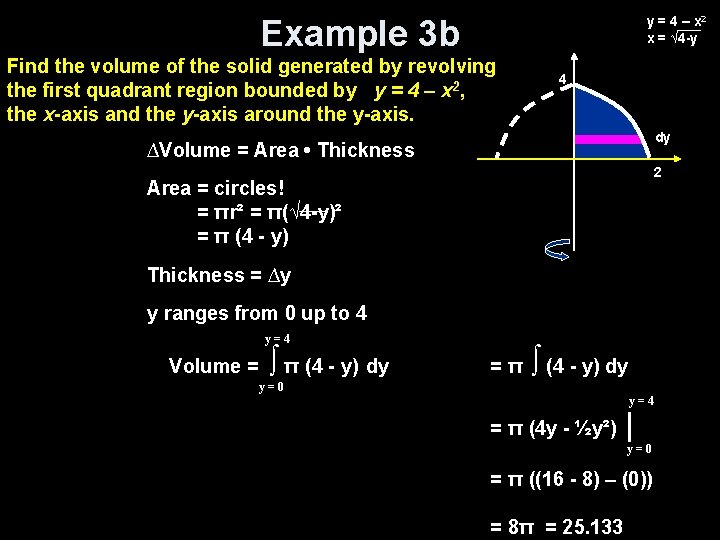y = 4 – x 2 x = √ 4 -y Example 3 b