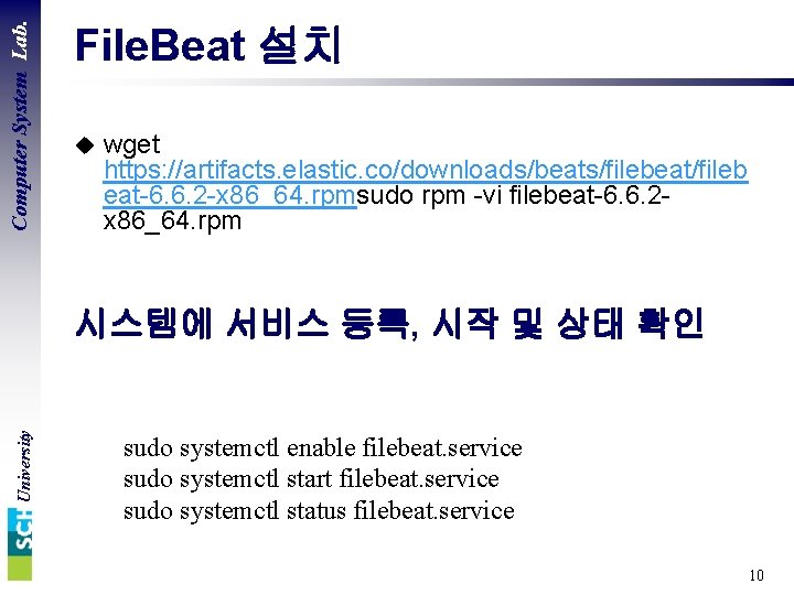 Computer System Lab. File. Beat 설치 u wget https: //artifacts. elastic. co/downloads/beats/filebeat/fileb eat-6. 6.