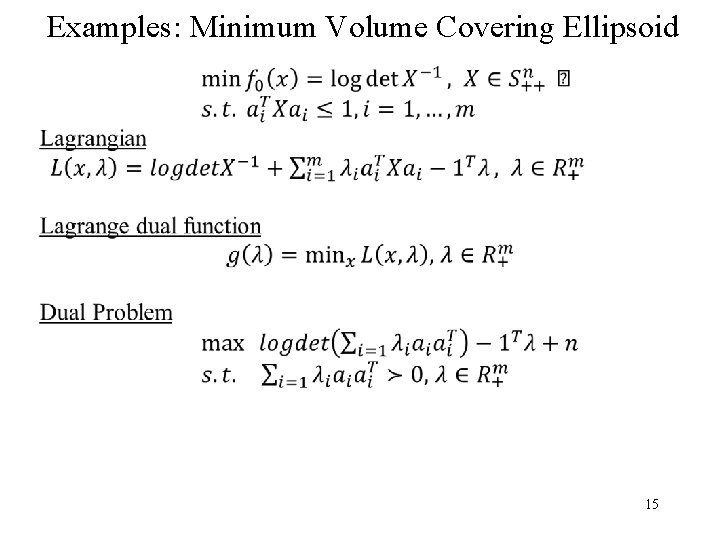 Examples: Minimum Volume Covering Ellipsoid 15 
