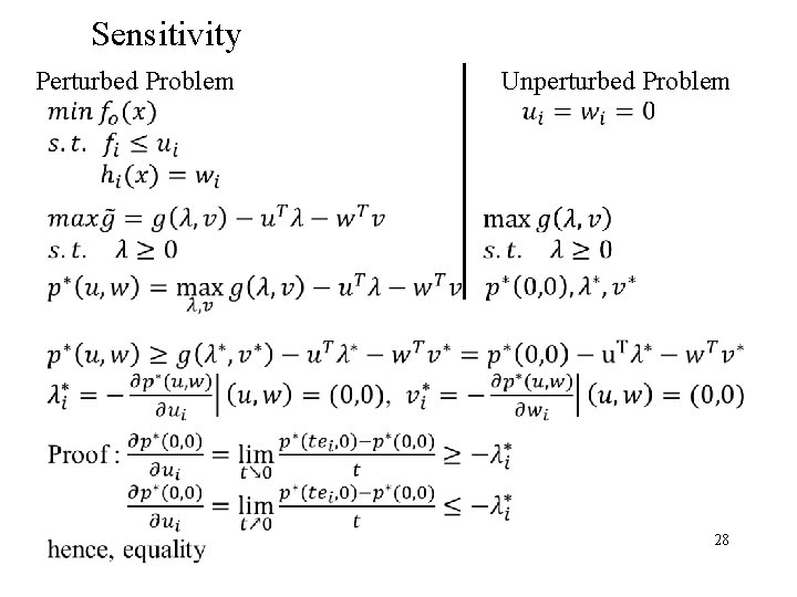 Sensitivity Perturbed Problem Unperturbed Problem 28 