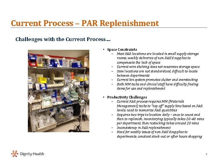 Current Process – PAR Replenishment Challenges with the Current Process… • Space Constraints Most