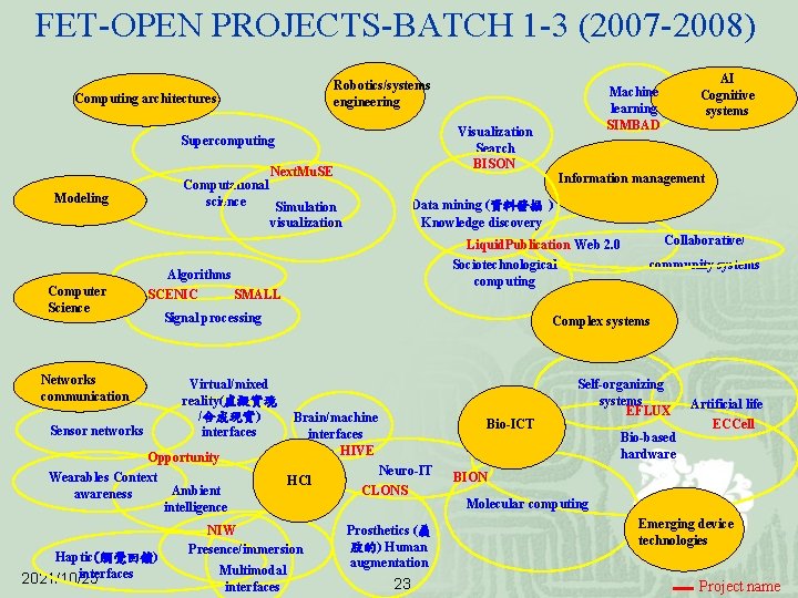 FET-OPEN PROJECTS-BATCH 1 -3 (2007 -2008) Robotics/systems engineering Computing architectures Visualization Search BISON Supercomputing