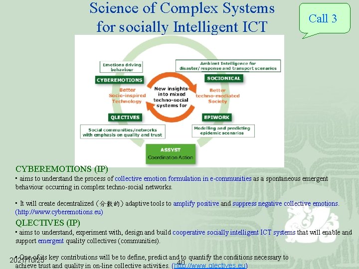 Science of Complex Systems for socially Intelligent ICT Call 3 CYBEREMOTIONS (IP) • aims