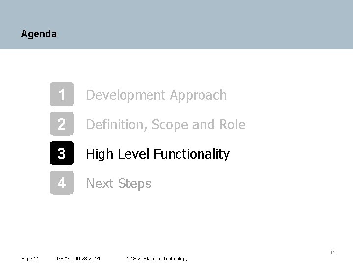 Agenda 1 Development Approach 2 Definition, Scope and Role 3 High Level Functionality 4