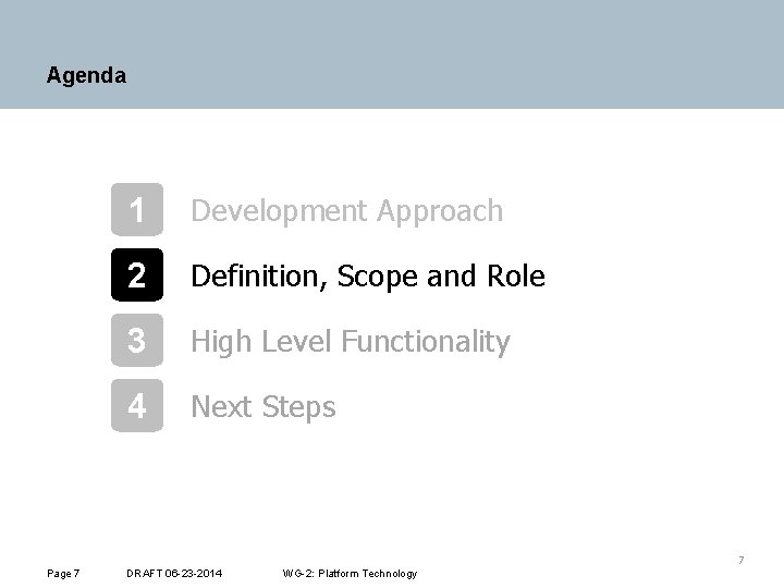 Agenda 1 Development Approach 2 Definition, Scope and Role 3 High Level Functionality 4