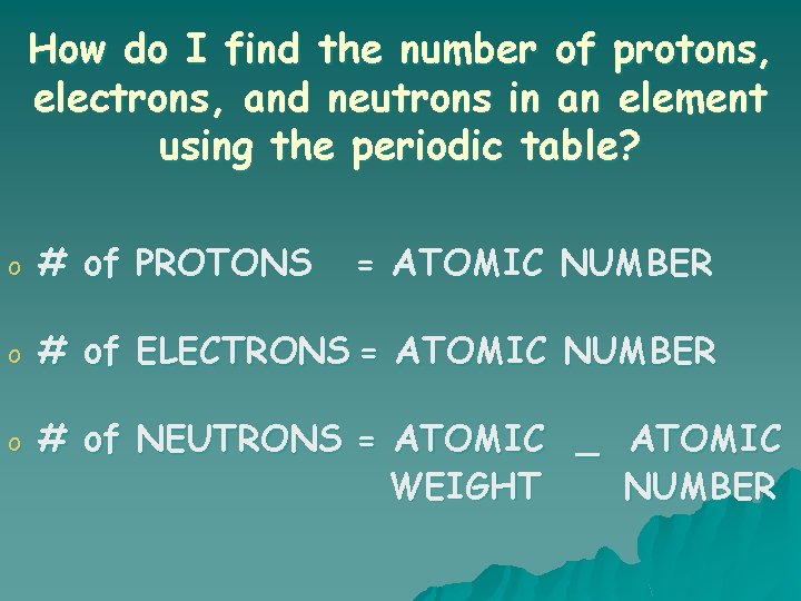 How do I find the number of protons, electrons, and neutrons in an element