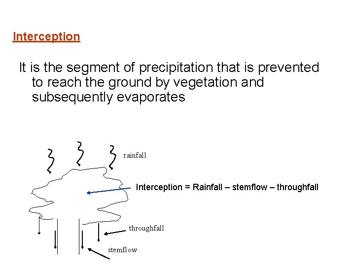 Interception It is the segment of precipitation that is prevented to reach the ground