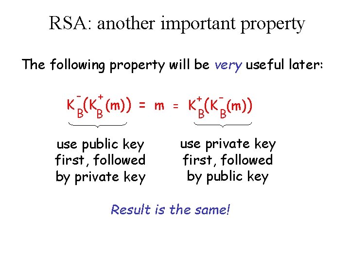 RSA: another important property The following property will be very useful later: - +