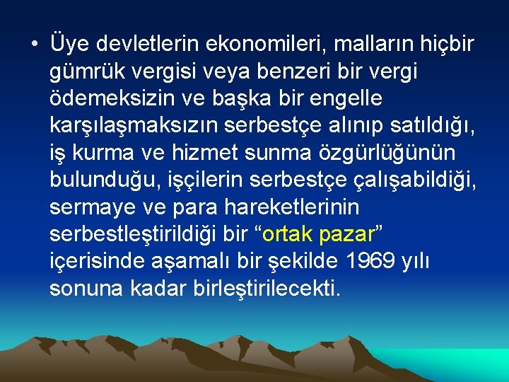  • Üye devletlerin ekonomileri, malların hiçbir gümrük vergisi veya benzeri bir vergi ödemeksizin