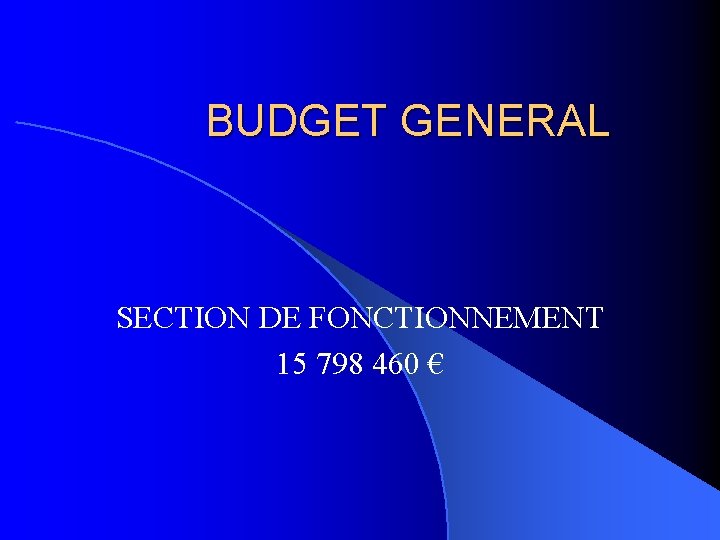 BUDGET GENERAL SECTION DE FONCTIONNEMENT 15 798 460 € 