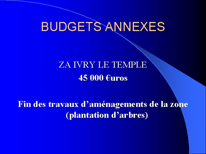 BUDGETS ANNEXES ZA IVRY LE TEMPLE 45 000 €uros Fin des travaux d’aménagements de