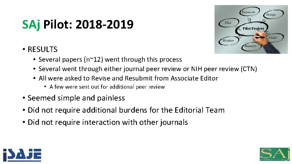 SAj Pilot: 2018 -2019 • RESULTS • Several papers (n~12) went through this process