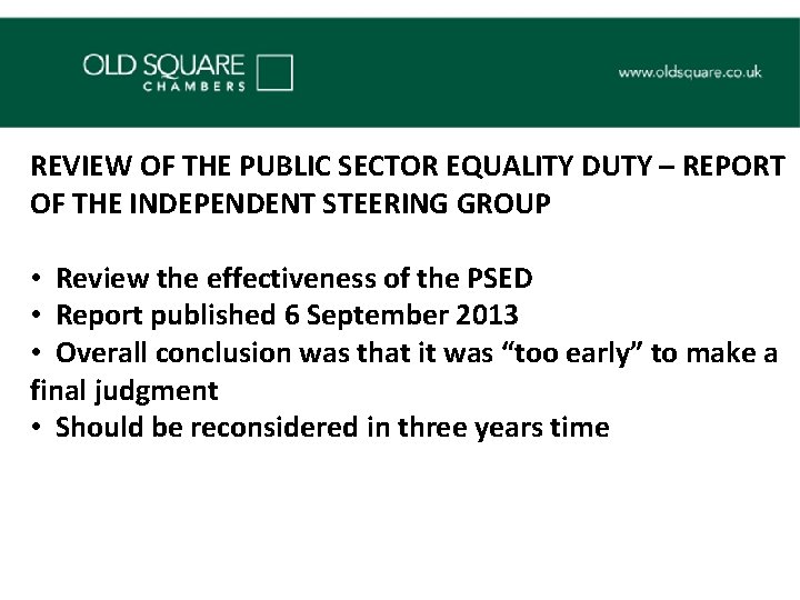 REVIEW OF THE PUBLIC SECTOR EQUALITY DUTY – REPORT OF THE INDEPENDENT STEERING GROUP