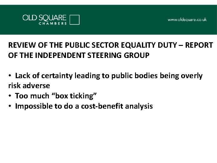 REVIEW OF THE PUBLIC SECTOR EQUALITY DUTY – REPORT OF THE INDEPENDENT STEERING GROUP