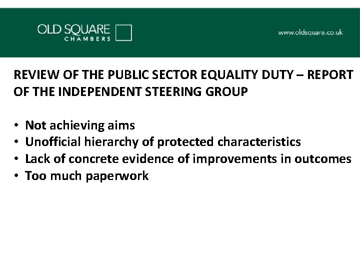REVIEW OF THE PUBLIC SECTOR EQUALITY DUTY – REPORT OF THE INDEPENDENT STEERING GROUP