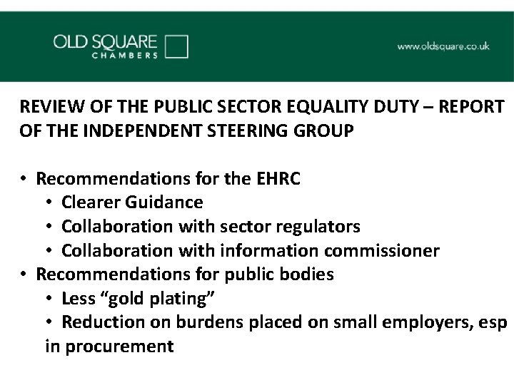 REVIEW OF THE PUBLIC SECTOR EQUALITY DUTY – REPORT OF THE INDEPENDENT STEERING GROUP