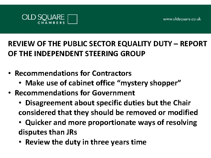 REVIEW OF THE PUBLIC SECTOR EQUALITY DUTY – REPORT OF THE INDEPENDENT STEERING GROUP