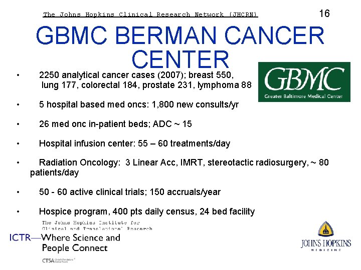 The Johns Hopkins Clinical Research Network (JHCRN) • GBMC BERMAN CANCER CENTER 2250 analytical