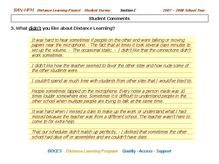 SAN-HFM Distance Learning Project Student Survey Section C 2007 – 2008 School Year Student