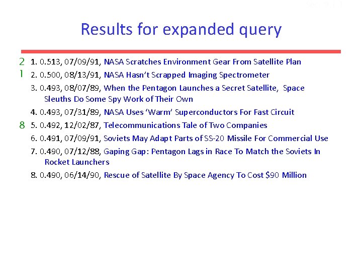 Sec. 9. 1. 1 Results for expanded query 2 1. 0. 513, 07/09/91, NASA