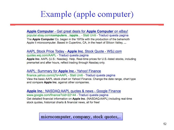 Example (apple computer) microcomputer, company, stock quotes, . . 52 
