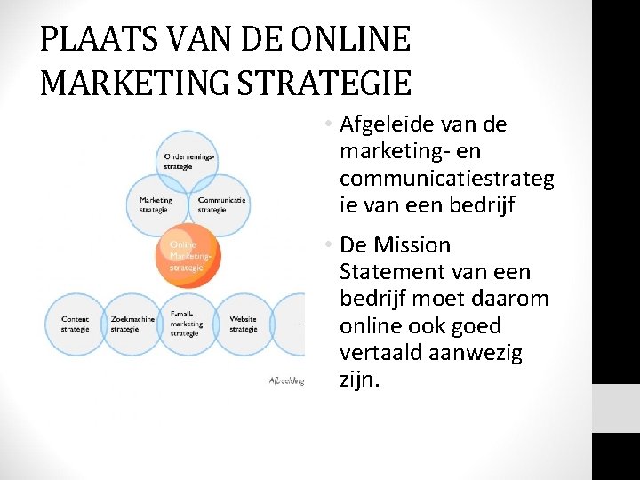 PLAATS VAN DE ONLINE MARKETING STRATEGIE • Afgeleide van de marketing- en communicatiestrateg ie