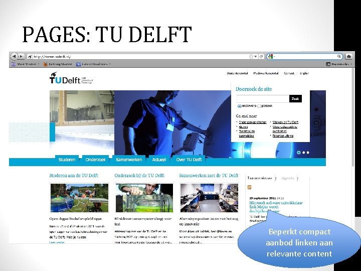 PAGES: TU DELFT Beperkt compact aanbod linken aan relevante content 