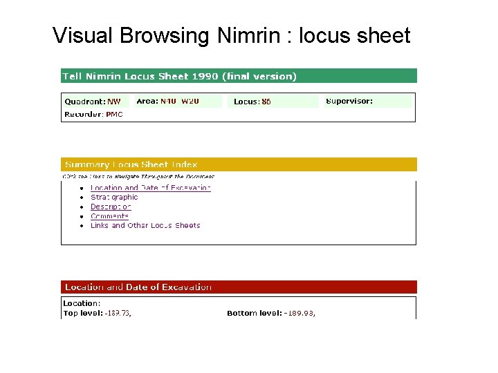 Visual Browsing Nimrin : locus sheet 