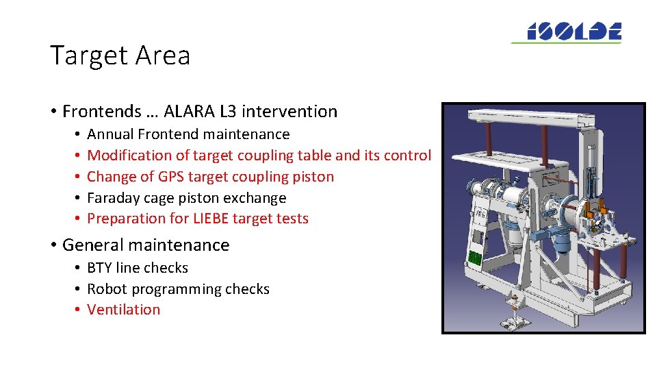 Target Area • Frontends … ALARA L 3 intervention • • • Annual Frontend