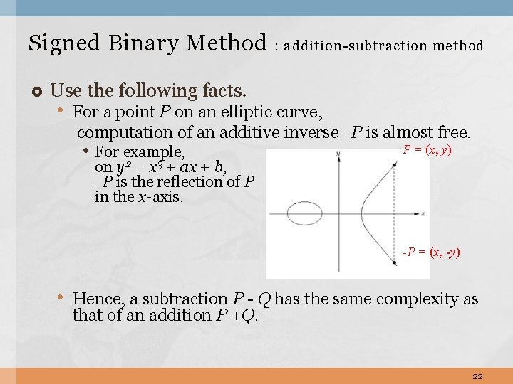 Signed Binary Method : addition-subtraction method Use the following facts. • For a point