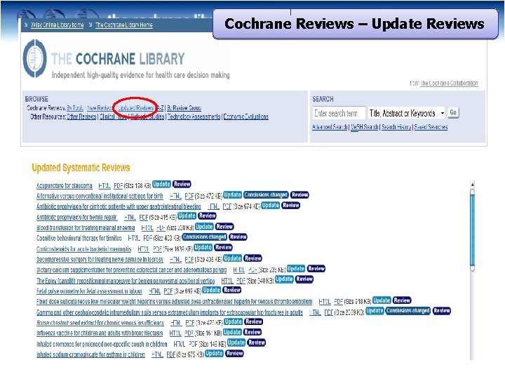 Cochrane Reviews – Update Reviews 